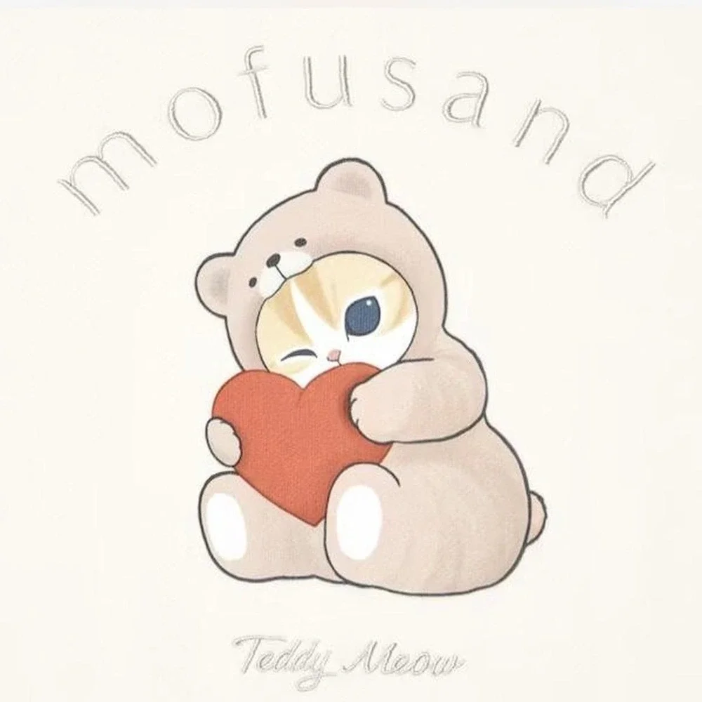 Uniqlo mofusand Teddy Meow Cat Crew Neck Sweatshirt Cream Size Small Anime Cute - Picture 5 of 9